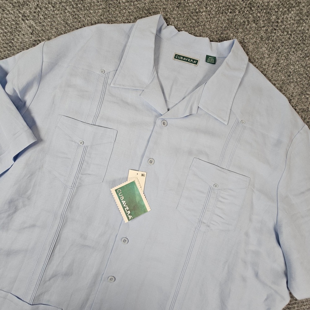 Cubavera Mens Guayabera Shirt 3XLT Cashmere Blue Ramie Rayon NWT
